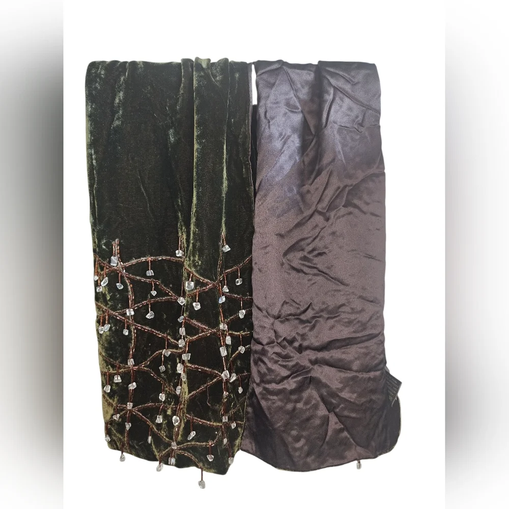 NORDSTROM silk beaded scarf, green, brown